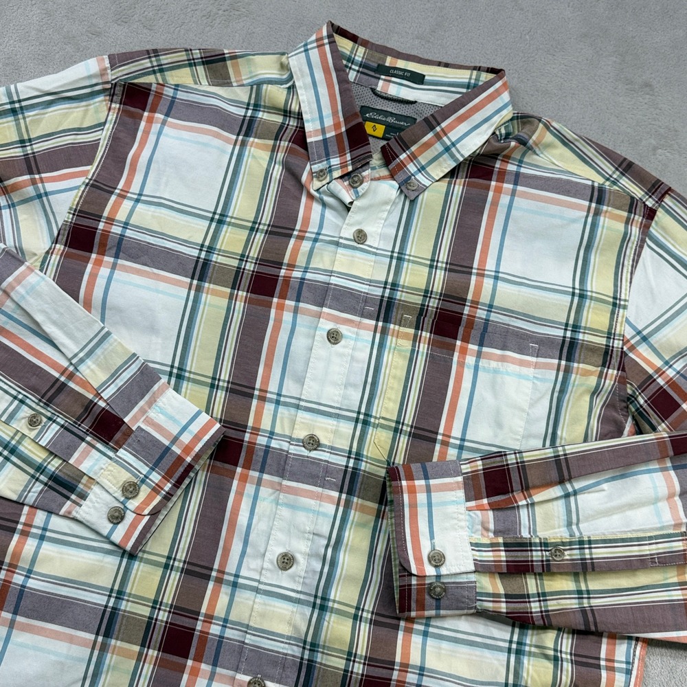 Eddie Bauer Travex Button Down Shirt Mens L Multi Plaid Classic Fit Outdoor Hike